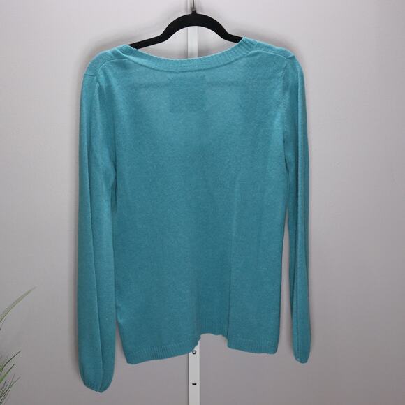 Old Navy 100% Cashmere Sweater Medium Aqua Blue Scoop Neck - Picture 2 of 4